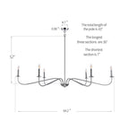 Lustre minimaliste à 6 lumières de 162,5 cm (64 pouces) en noir mat/or/chrome - Non disponible