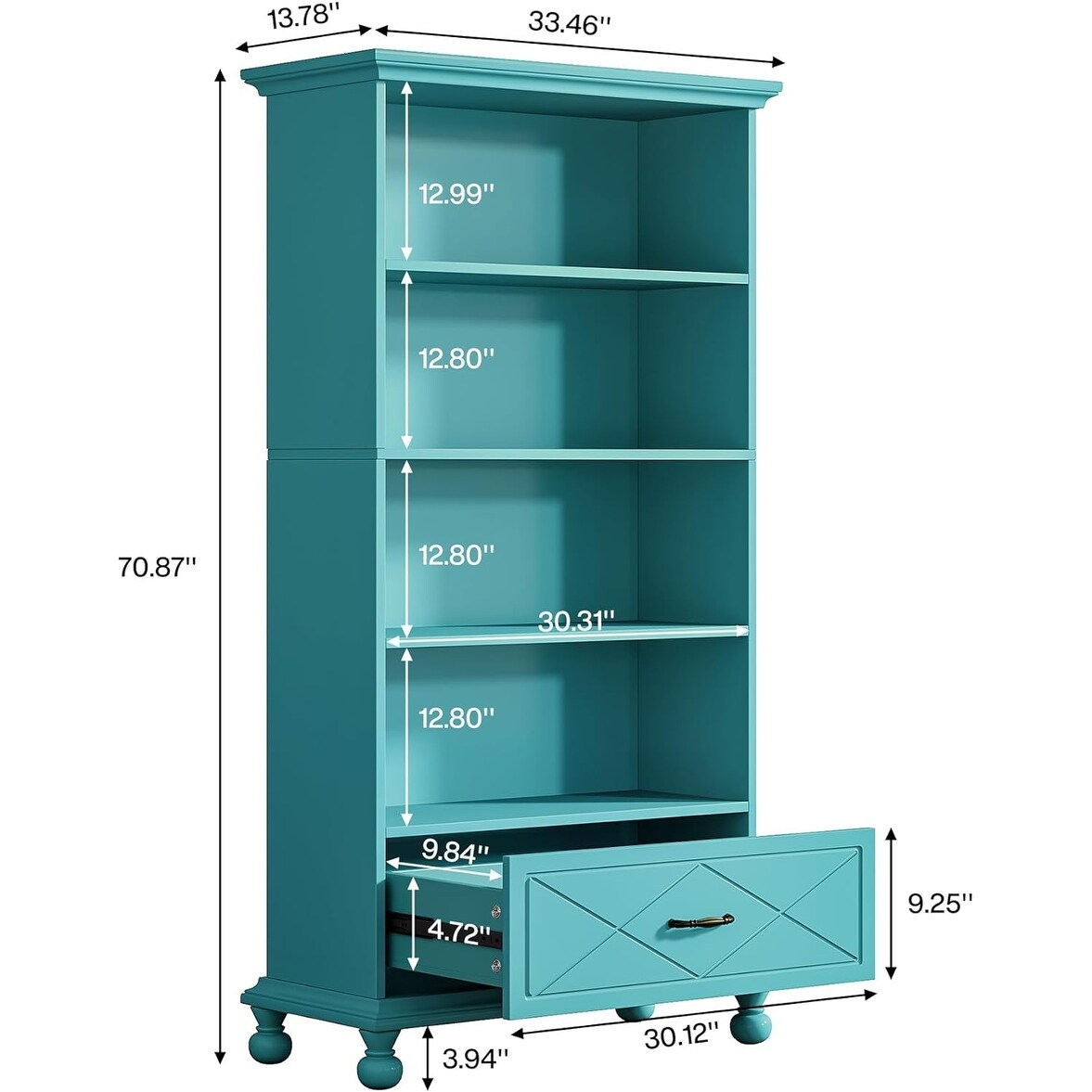 Bibliothèque à 6 étagères avec tiroir, étagère de 71 livres pour salon