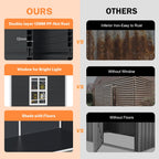 Abri de jardin en résine plastique tout temps avec plancher, dimensions : 1,83 m x 1,22 m / 1,83 m x 2,44 m / 2,44 m x 1,83 m / 2,44 m x 3,05 m.