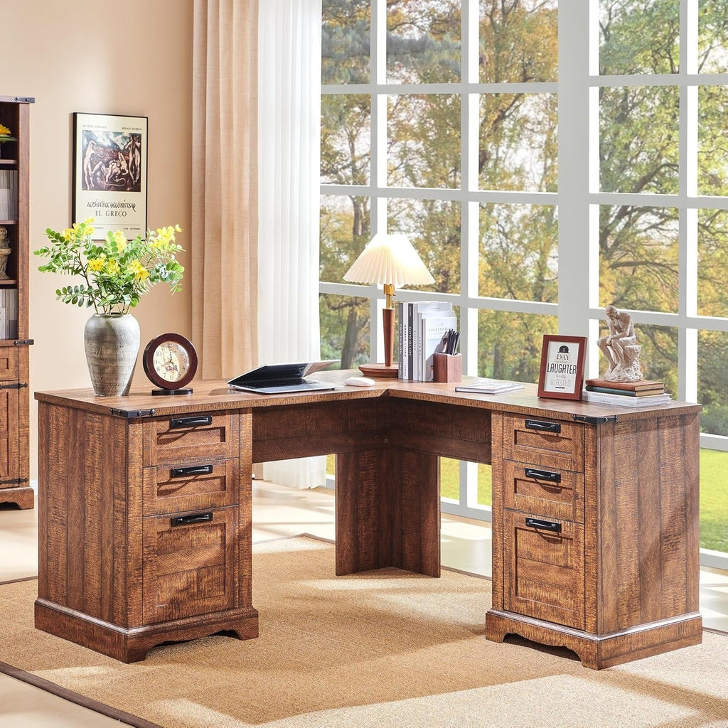 Bureau d'angle en bois style ferme, 60 pouces, pour ordinateur