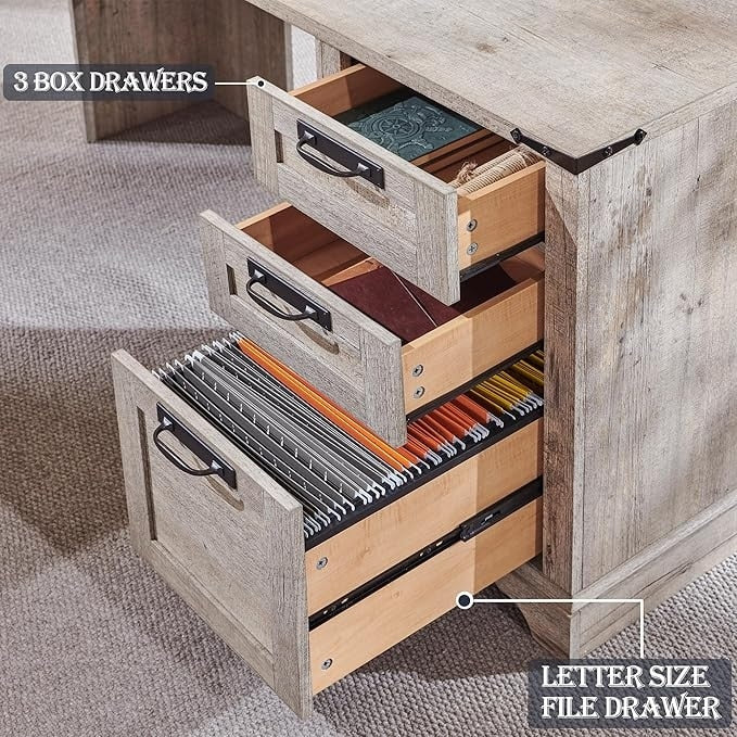 Bureau d'angle en bois style ferme, 60 pouces, pour ordinateur