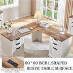 Bureau d'angle en bois style ferme, 60 pouces, pour ordinateur