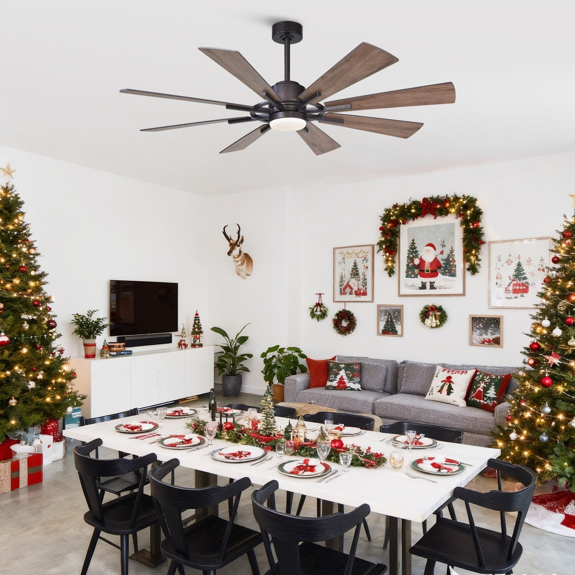 Ventilateur de plafond moulin à vent grand format en bronze huilé avec lumière et télécommande - 60 pouces