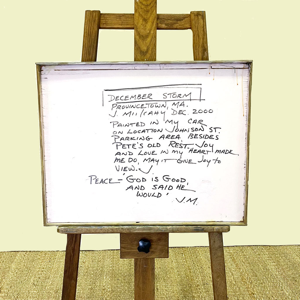 Huile sur panneau vintage ; Tempête de décembre J. Millcahy