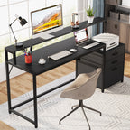 Bureau d'ordinateur 63 avec support pour écran, bureau ergonomique pour bureau à domicile avec tiroirs et classeur