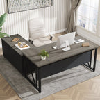 Bureau d'ordinateur en L de 63 pouces avec caisson latéral de 47 pouces, ensemble de bureau de direction pour bureau à domicile