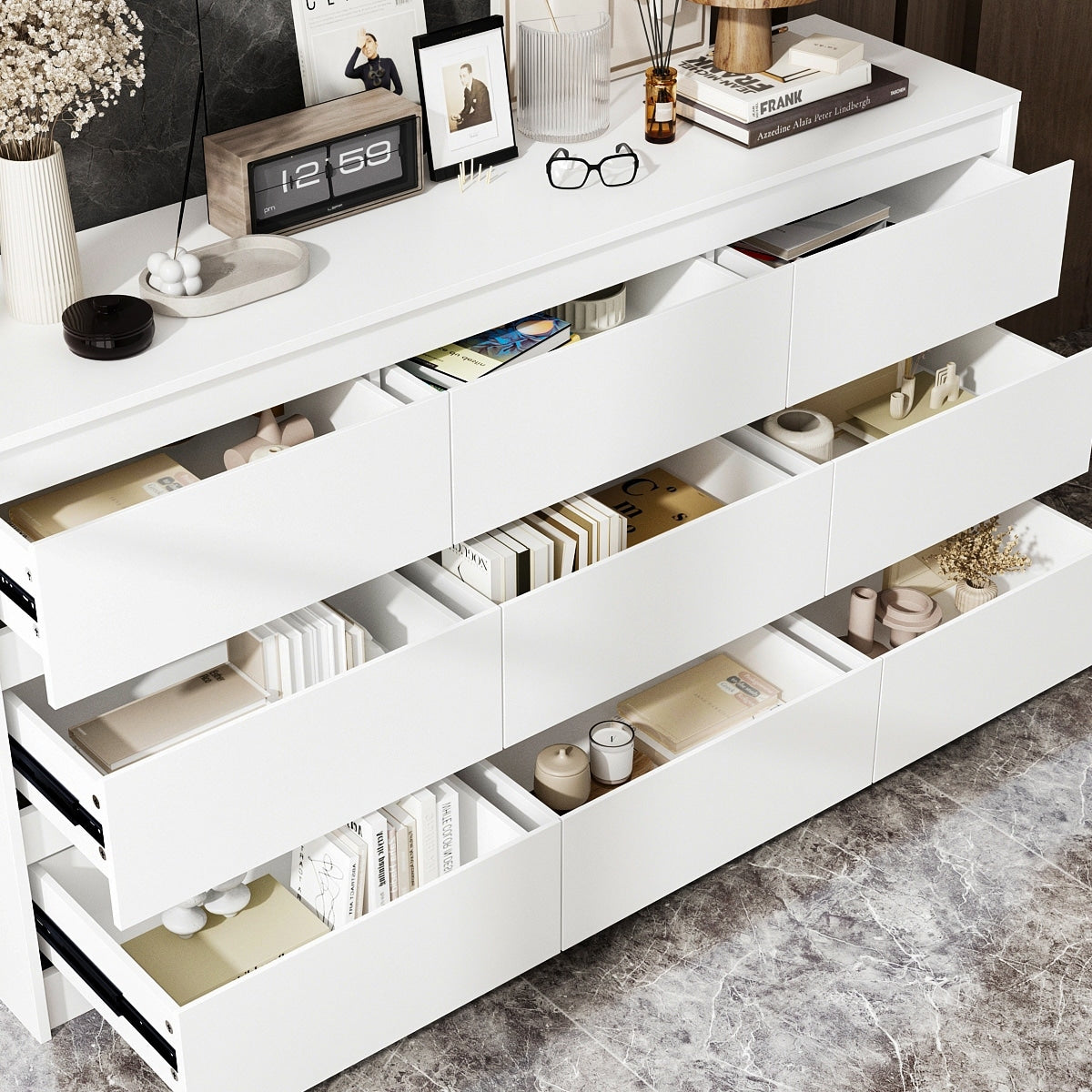 Commode d'appoint 63W à 9 tiroirs pour salon ou chambre