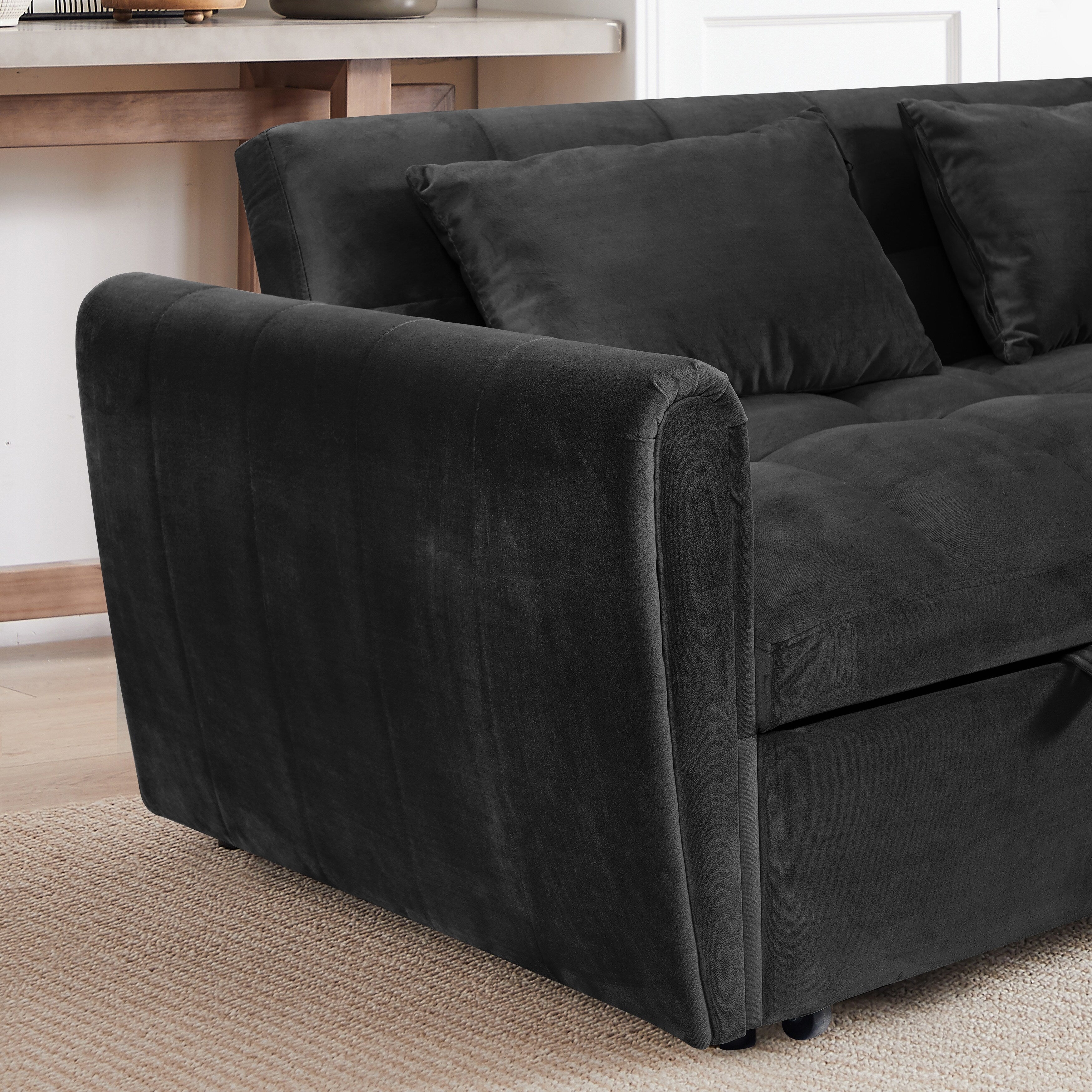 64.96 Velvet 3-in-1 Convertible Sofa Bed with Adjustable Back, Storage Pocket, and 500lb Weight Capacity