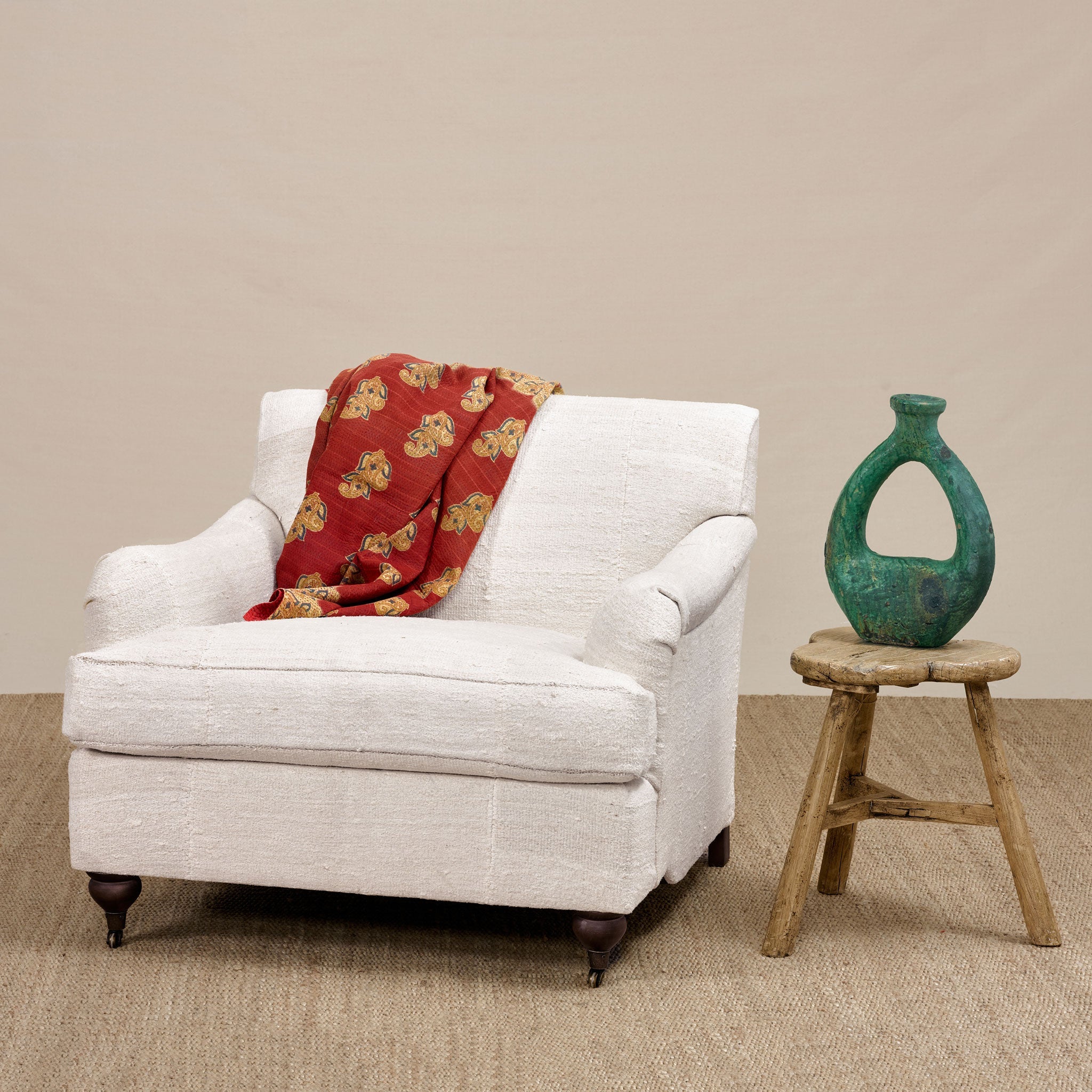 Fauteuil club anglais recouvert de chanvre vintage D