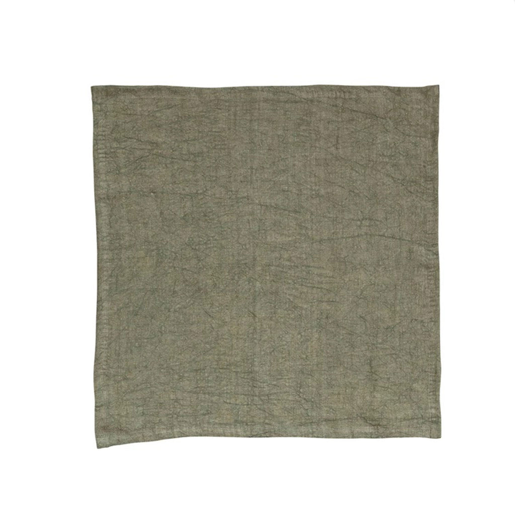 18 serviettes carrées en lin lavé à la pierre couleur olive, lot de 4