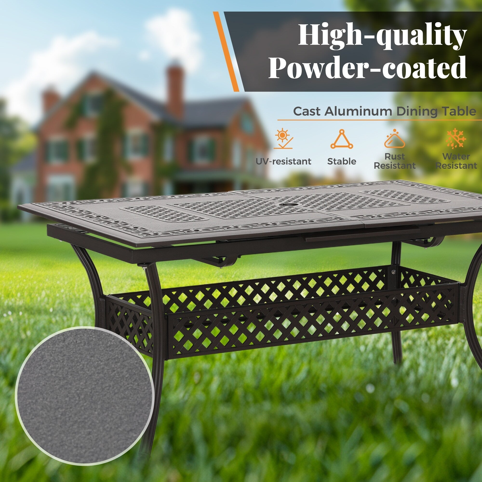 MAISON ARTS 7-Piece Cast Aluminum Patio Dining Set with Expandable Rectangular Table & 6 Cast Aluminum Chairs