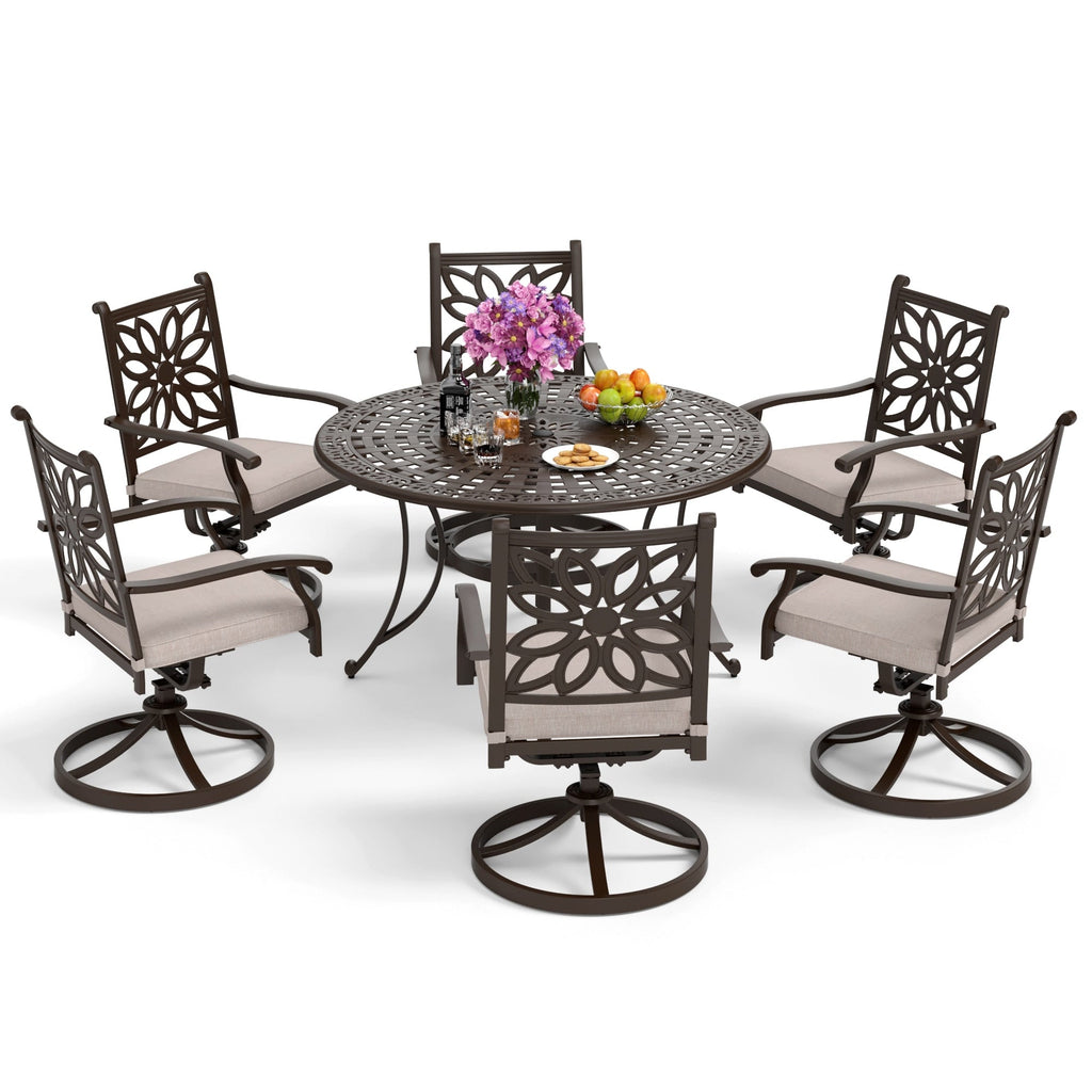 MAISON ARTS Cast Aluminum Dining Chairs/Patio Dining Set with Round Dining Table & 6 Cast Aluminum Patio Chairs