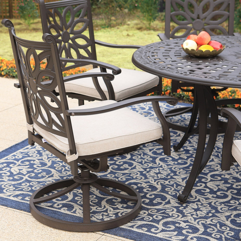 MAISON ARTS Cast Aluminum Dining Chairs/Patio Dining Set with Round Dining Table & 6 Cast Aluminum Patio Chairs
