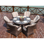 7 Pieces Outdoor Rattan Wicker Patio Round Dining Set with Cushions by Moda Furnishings