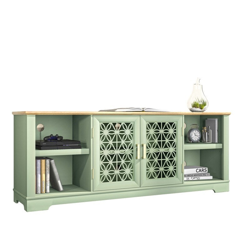 Meuble TV rustique décoratif à motif floral de 70 pouces, pouvant accueillir des téléviseurs jusqu'à 80 pouces.