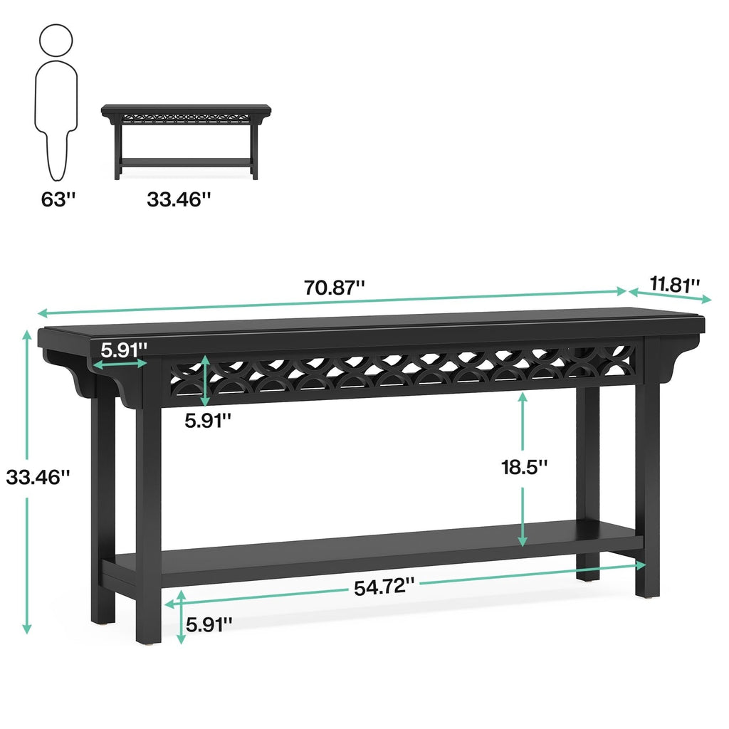 Console longue de style campagnard en bois massif de 70,8 pouces, table basse