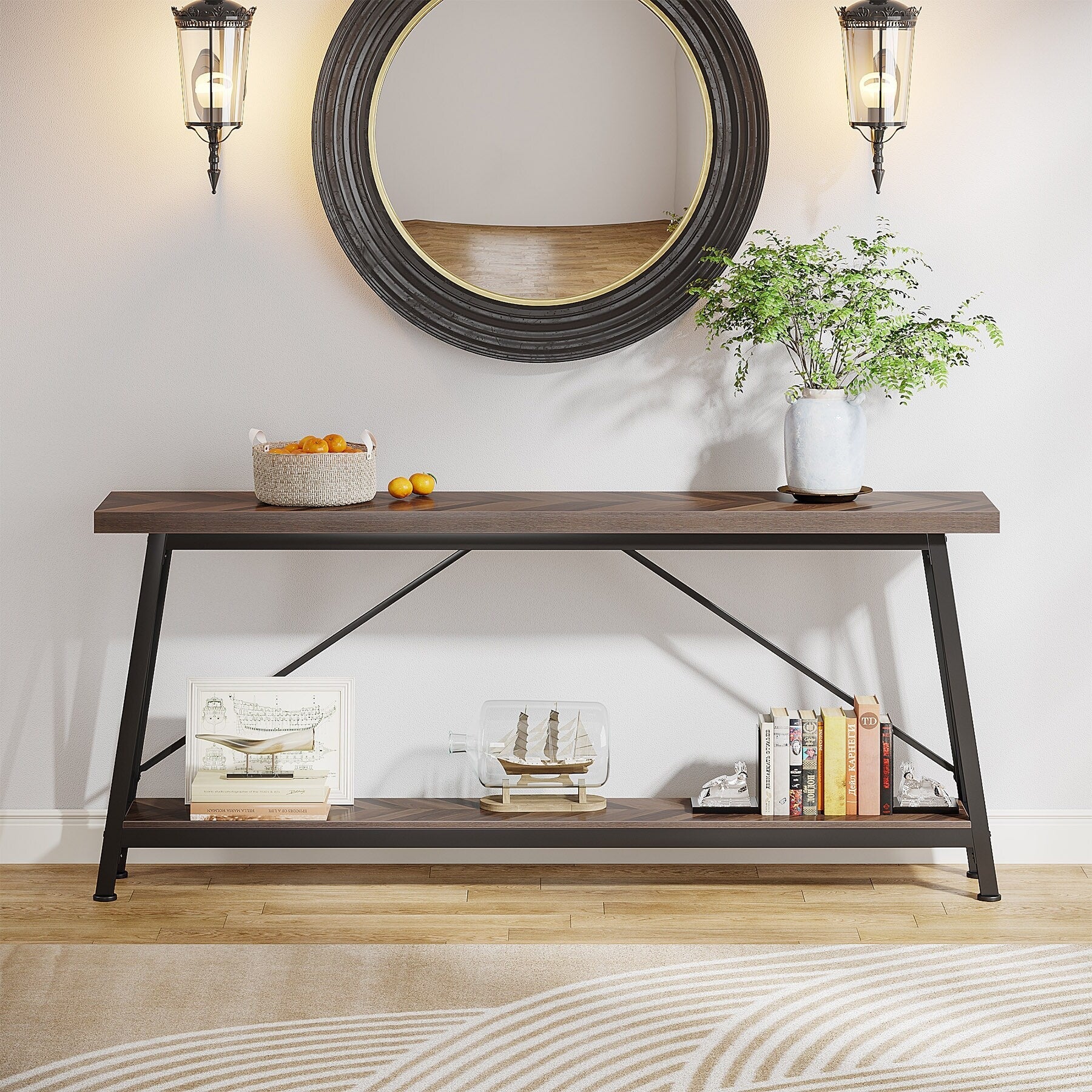 Table console extra longue de 70,9 pouces, style industriel.