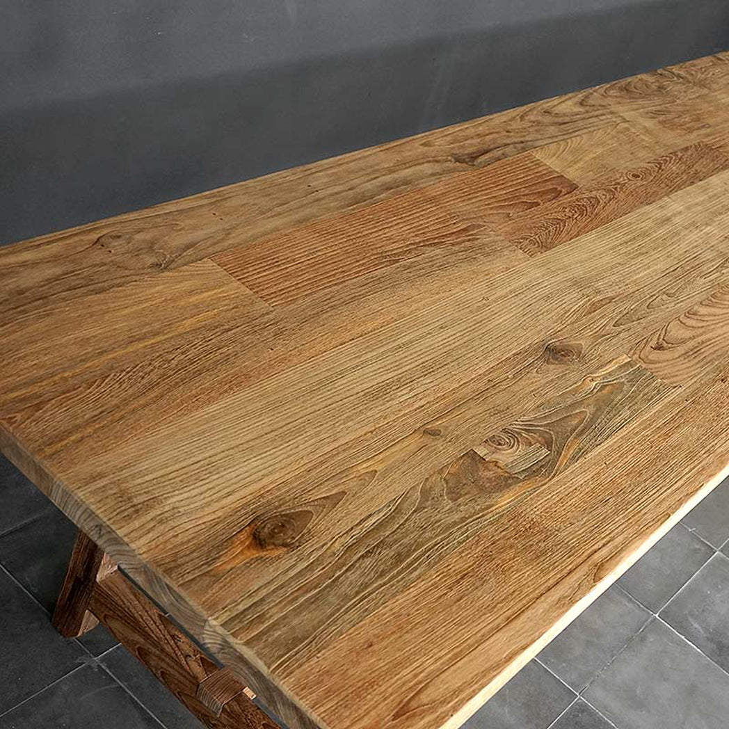 Table de salle à manger de ferme française en teck