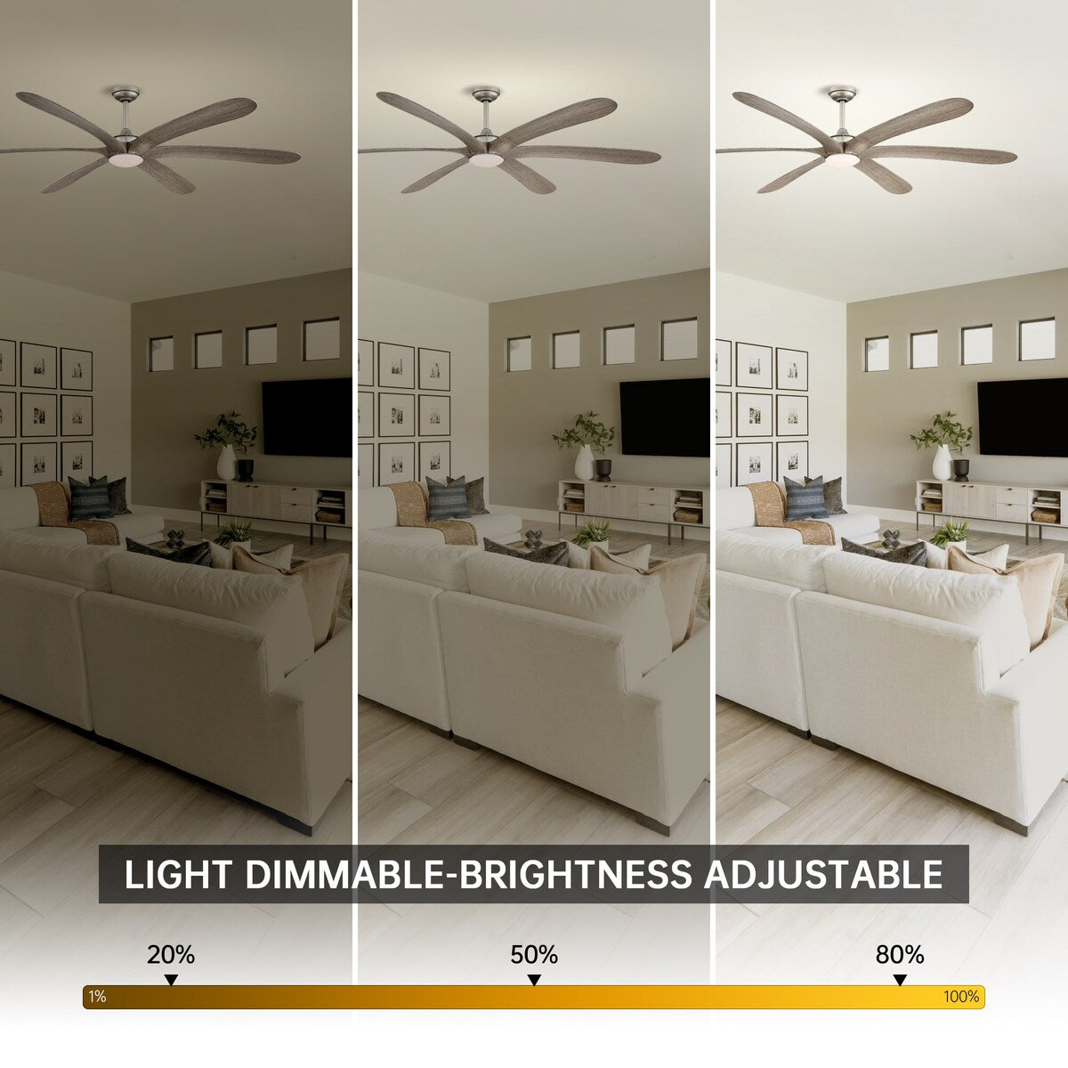 Ventilateur de plafond 6 pales 72 pouces Driftwood avec lumière et télécommande