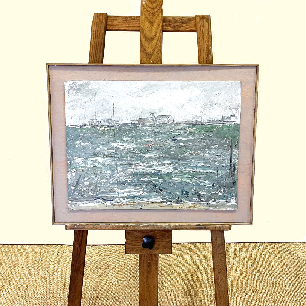 Huile sur panneau vintage ; Tempête de décembre J. Millcahy