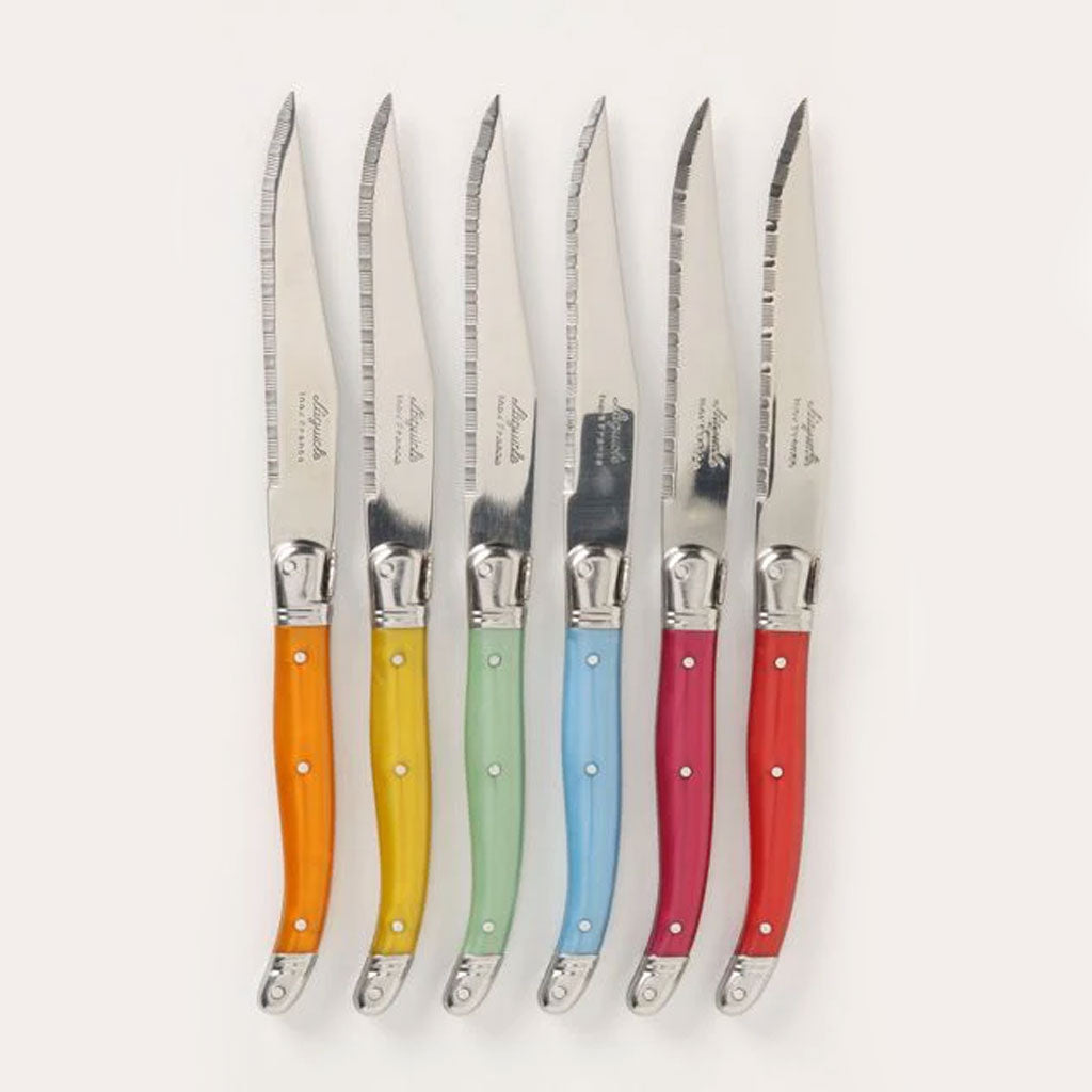 Ensemble classique français Laguiole de 6 couteaux à steak arc-en-ciel