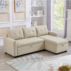 81.5'' Upholstered Convertible 3 Seater Sleeper Sofa with Pull-Out Bed, Reversible Storage Chaise, and Back Cushions