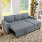 81.5'' Upholstered Convertible 3 Seater Sleeper Sofa with Pull-Out Bed, Reversible Storage Chaise, and Back Cushions