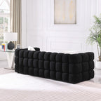 84.3 Luxurious Large Boucle Sofa 3 Seater Marshmallow Upholstered Sofa with 2pc Square Accent Pillows and Square Arm
