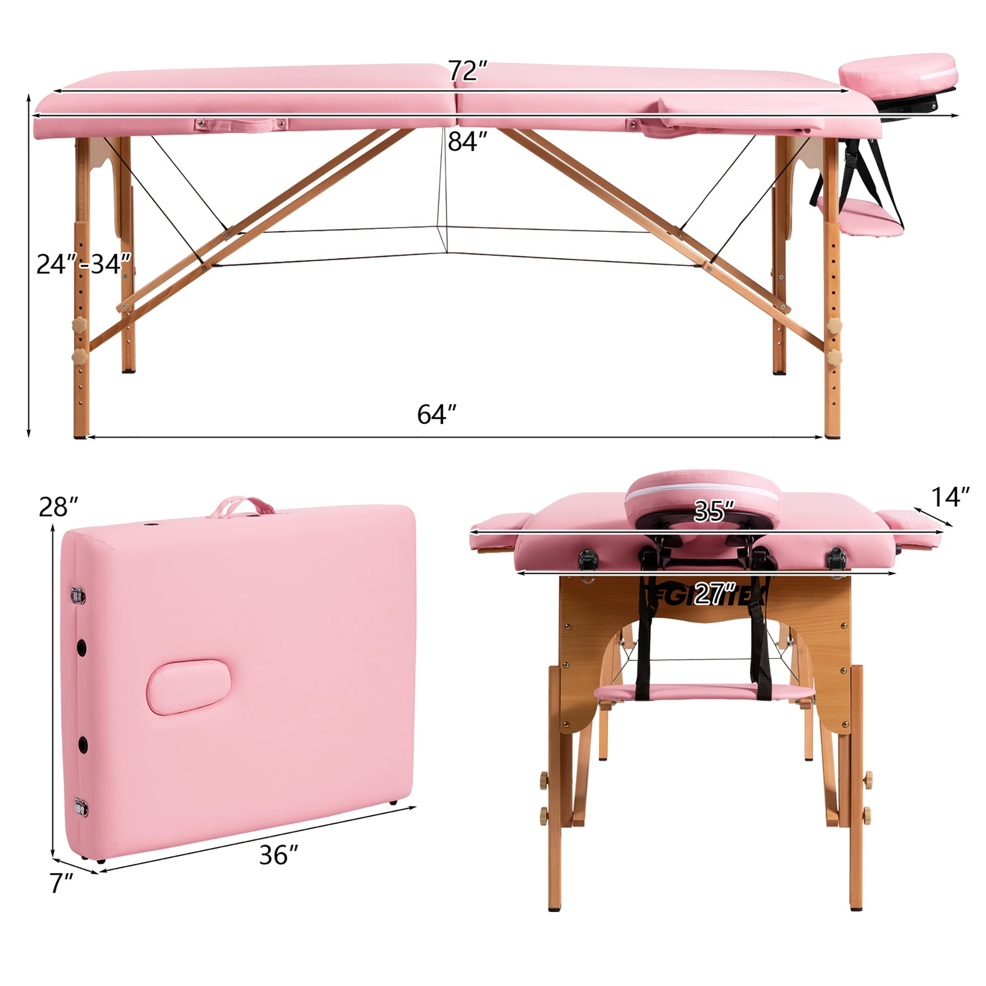 84''L Portable Massage Table Adjustable Facial Spa Bed Tattoo w/ Carry
