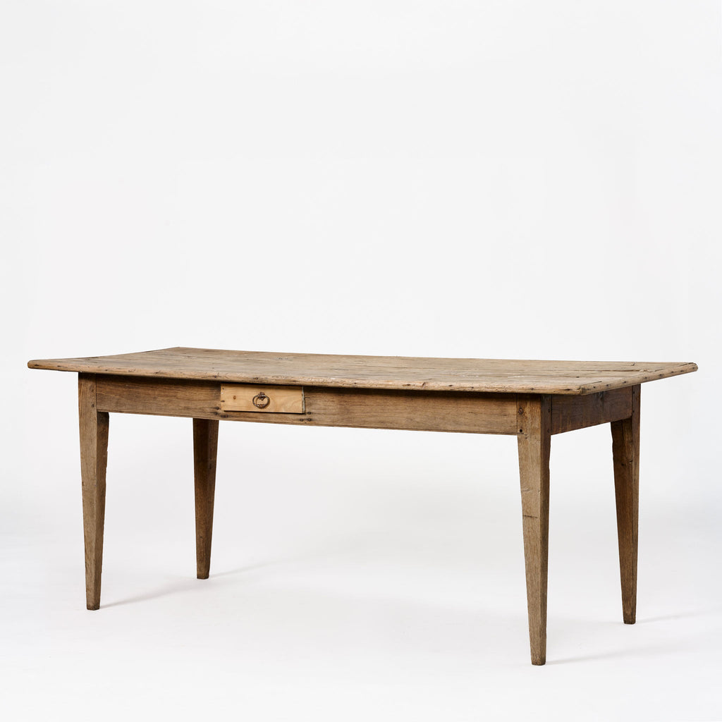 Table de ferme française ancienne du XIXe siècle avec finition blanchie