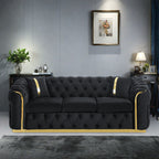 90.6 Velvet 3-Seater Sofa with 2 Pillows High-Density Cushions, Gold Accents, and Pillows