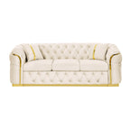 90.6 Velvet 3-Seater Sofa with 2 Pillows High-Density Cushions, Gold Accents, and Pillows