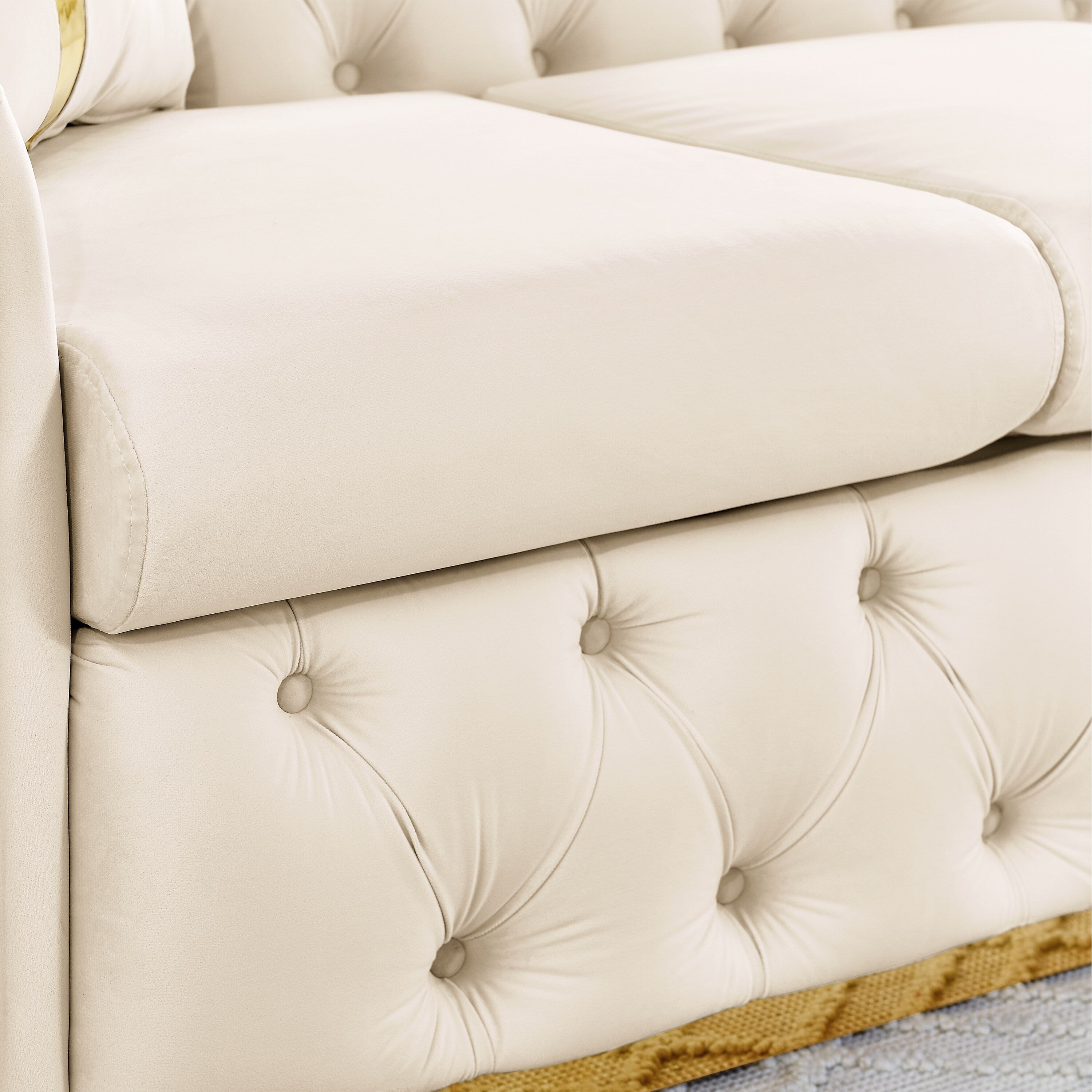 90.6 Velvet 3-Seater Sofa with 2 Pillows High-Density Cushions, Gold Accents, and Pillows