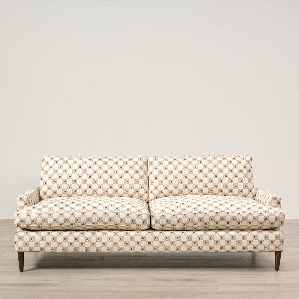 Canapé Grady recouvert de tissu Sunbrella et Kidproof, motif géométrique en laiton (86)