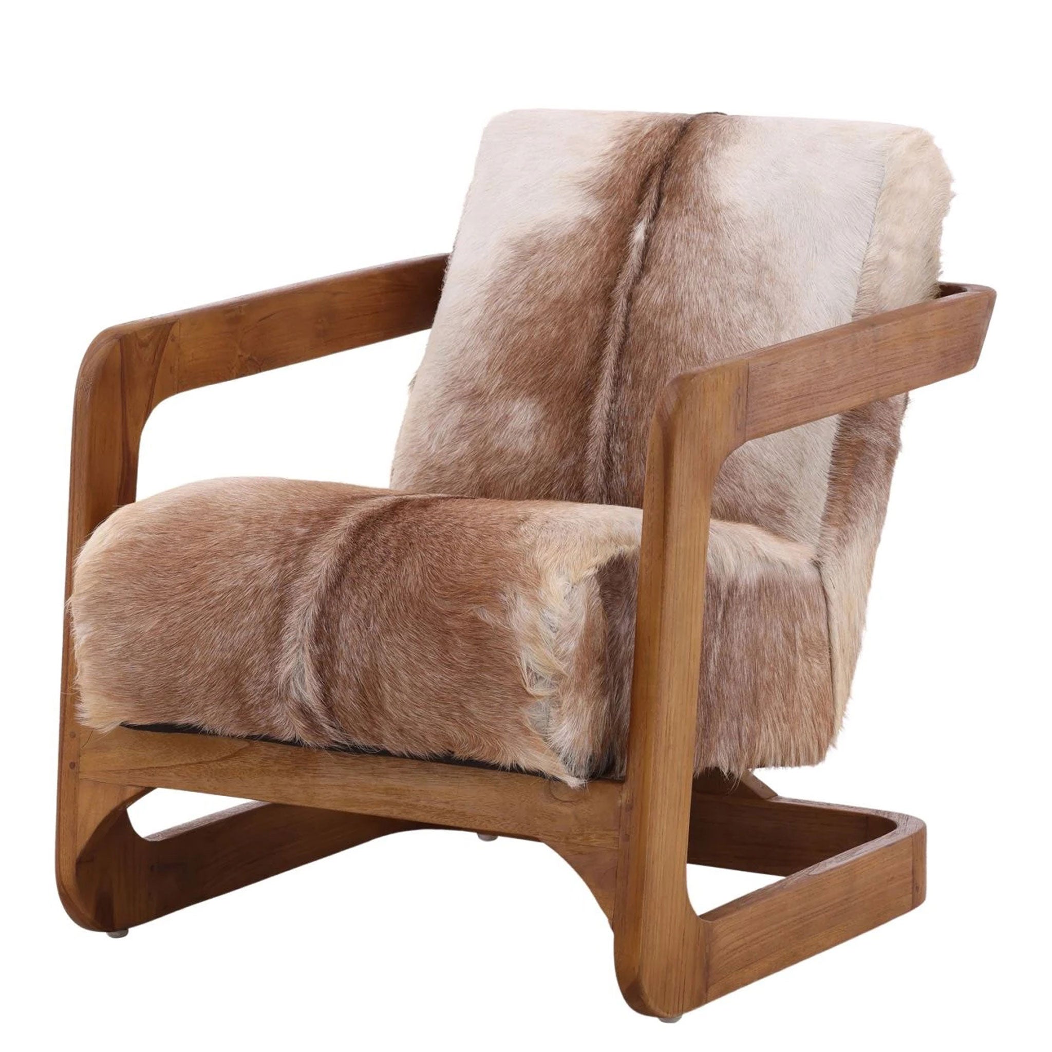 Fauteuil d'appoint Brayden en cuir de chèvre marron et teck
