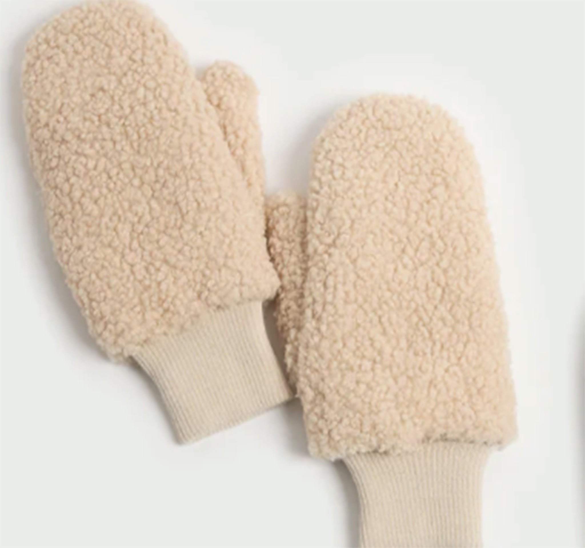 Moufles en peluche bouclées couleur beige
