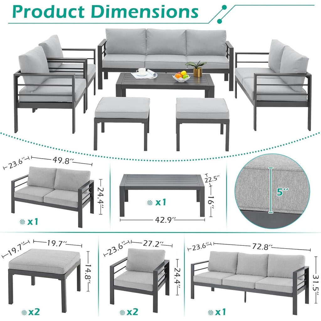 AECOJOY 7 Pieces Aluminum Patio Furniture Set Outdoor Conversation Set