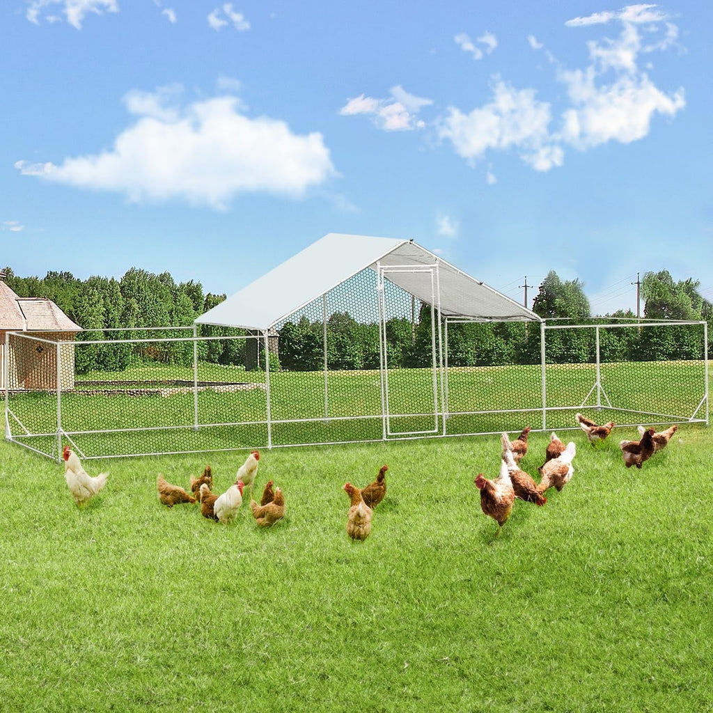 AECOJOY Grand poulailler métallique avec enclos et cage à poules accessibles à pied