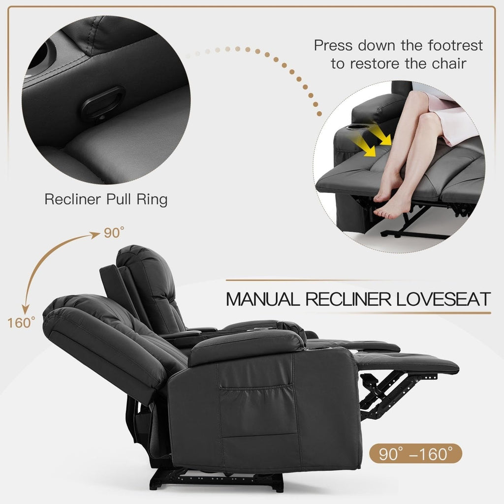 AECOJOY Recliner Sofa Manual RV Reclining Couch PU Home Theater Seating w/ Console