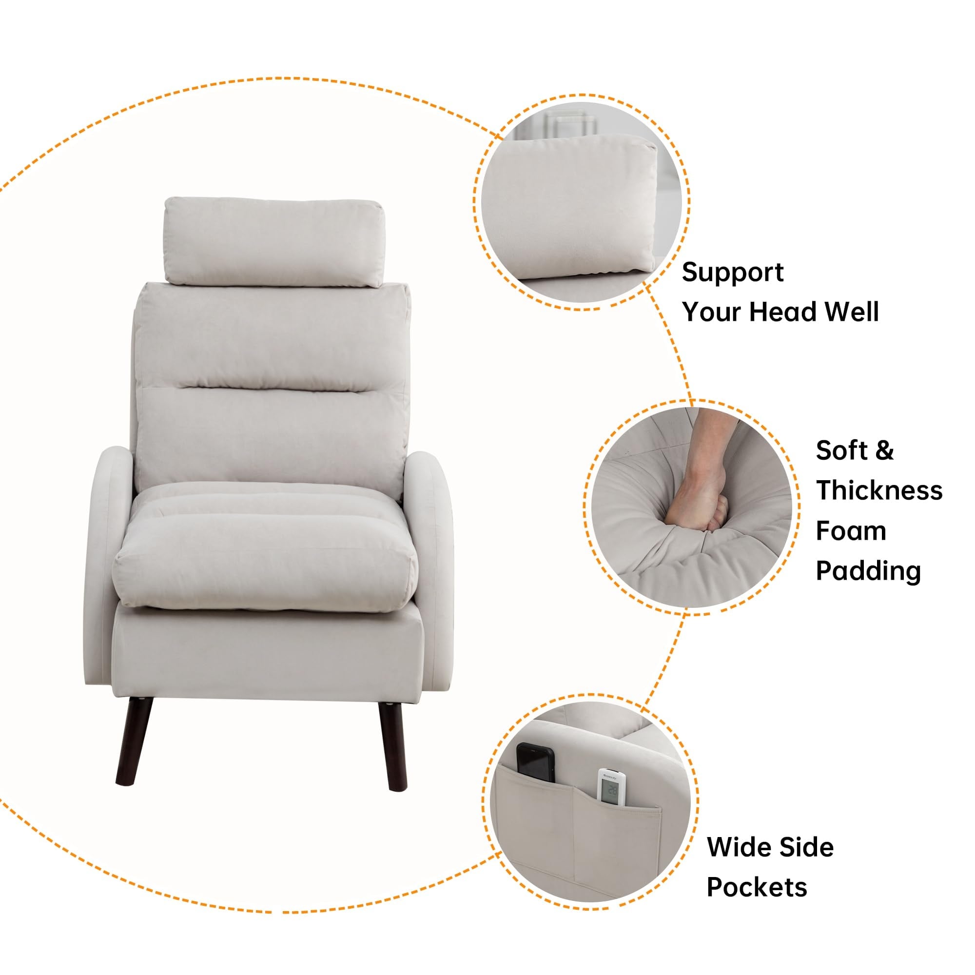 Fauteuil lounge HOMYKA avec dossier réglable et pouf de rangement