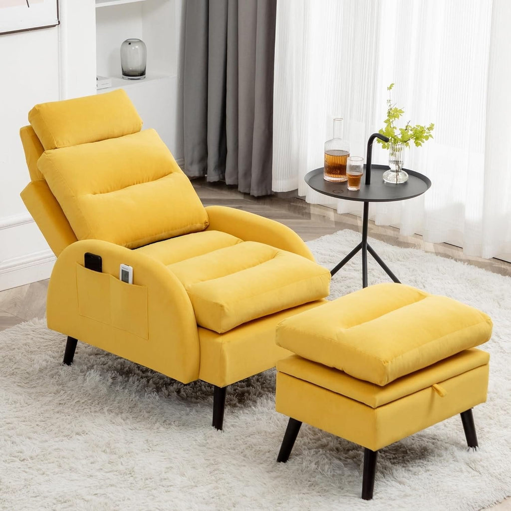 Fauteuil lounge HOMYKA avec dossier réglable et pouf de rangement