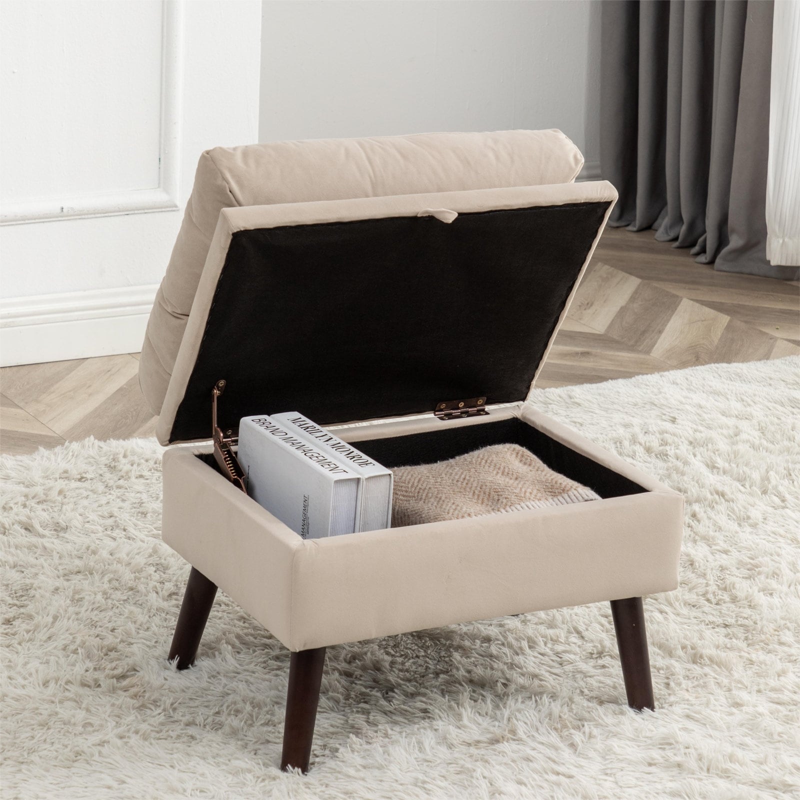 Fauteuil lounge HOMYKA avec dossier réglable et pouf de rangement