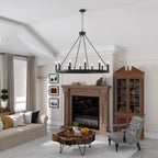 Lustre Acroma style ferme à 12 lumières, forme roue de chariot, 101,6 cm (40 po), homologué UL - 101,6 cm (40 po) de profondeur x 350 cm (138 po) de hauteur