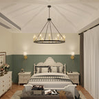 Lustre Acroma style ferme à 12 lumières, forme roue de chariot, 101,6 cm (40 po), homologué UL - 101,6 cm (40 po) de profondeur x 350 cm (138 po) de hauteur