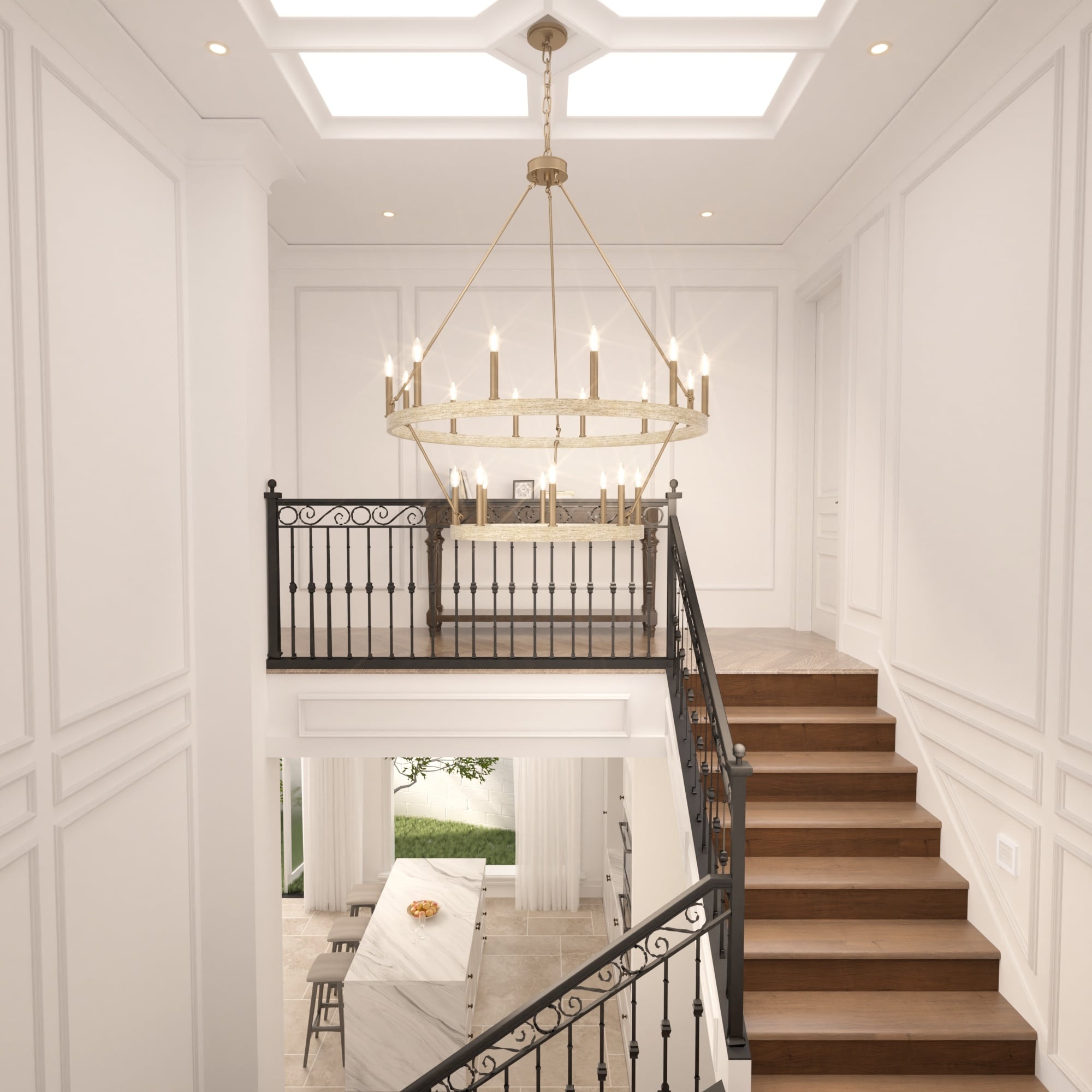 Lustre Acroma moderne à 20 lumières, style ferme, rond, 40 po, en forme de roue de chariot, homologué UL.