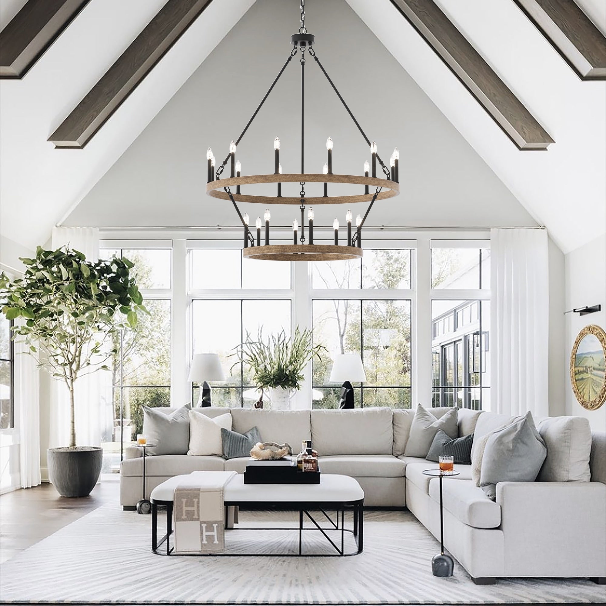 Lustre Acroma moderne à 20 lumières, style ferme, rond, 40 po, en forme de roue de chariot, homologué UL.