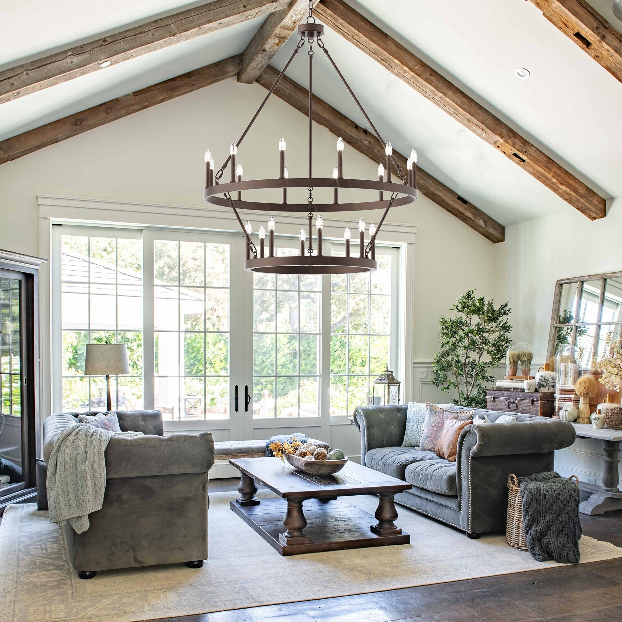 Lustre Acroma moderne à 20 lumières, style ferme, rond, 40 po, en forme de roue de chariot, homologué UL.