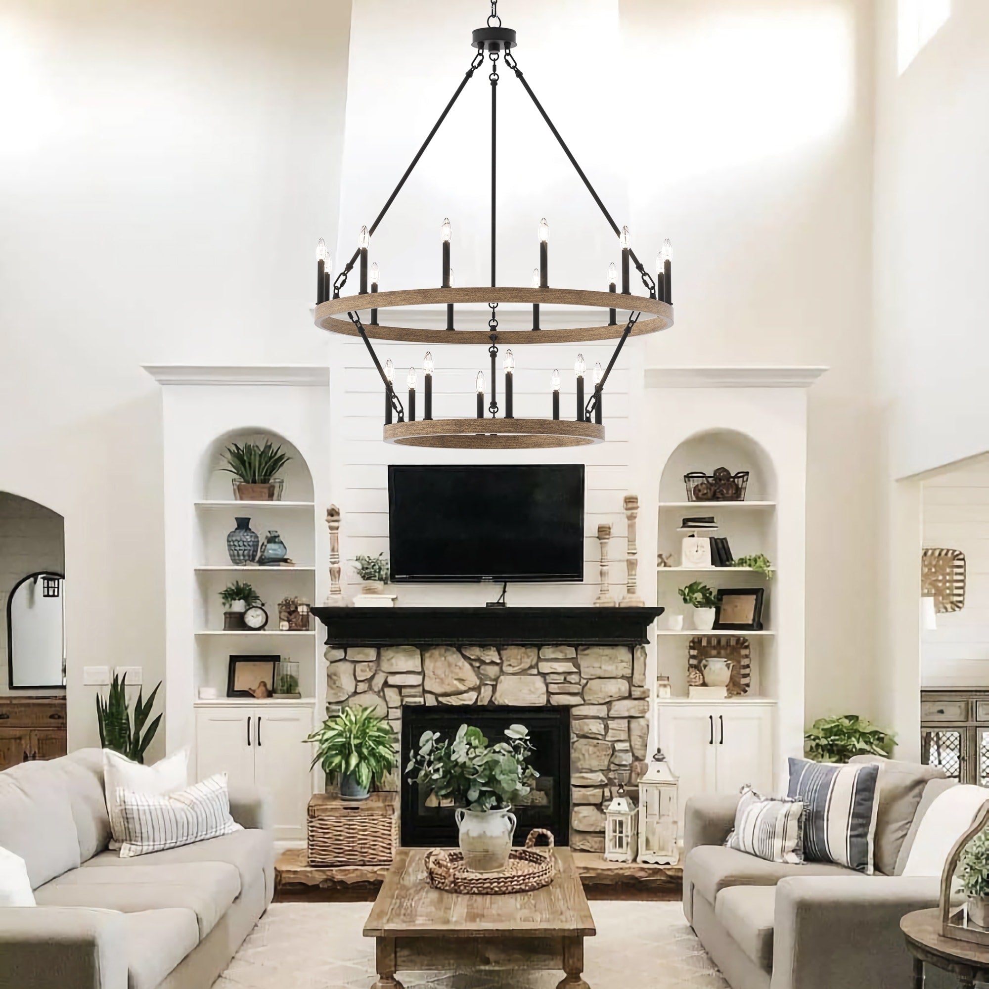 Lustre Acroma moderne à 20 lumières, style ferme, rond, 40 po, en forme de roue de chariot, homologué UL.