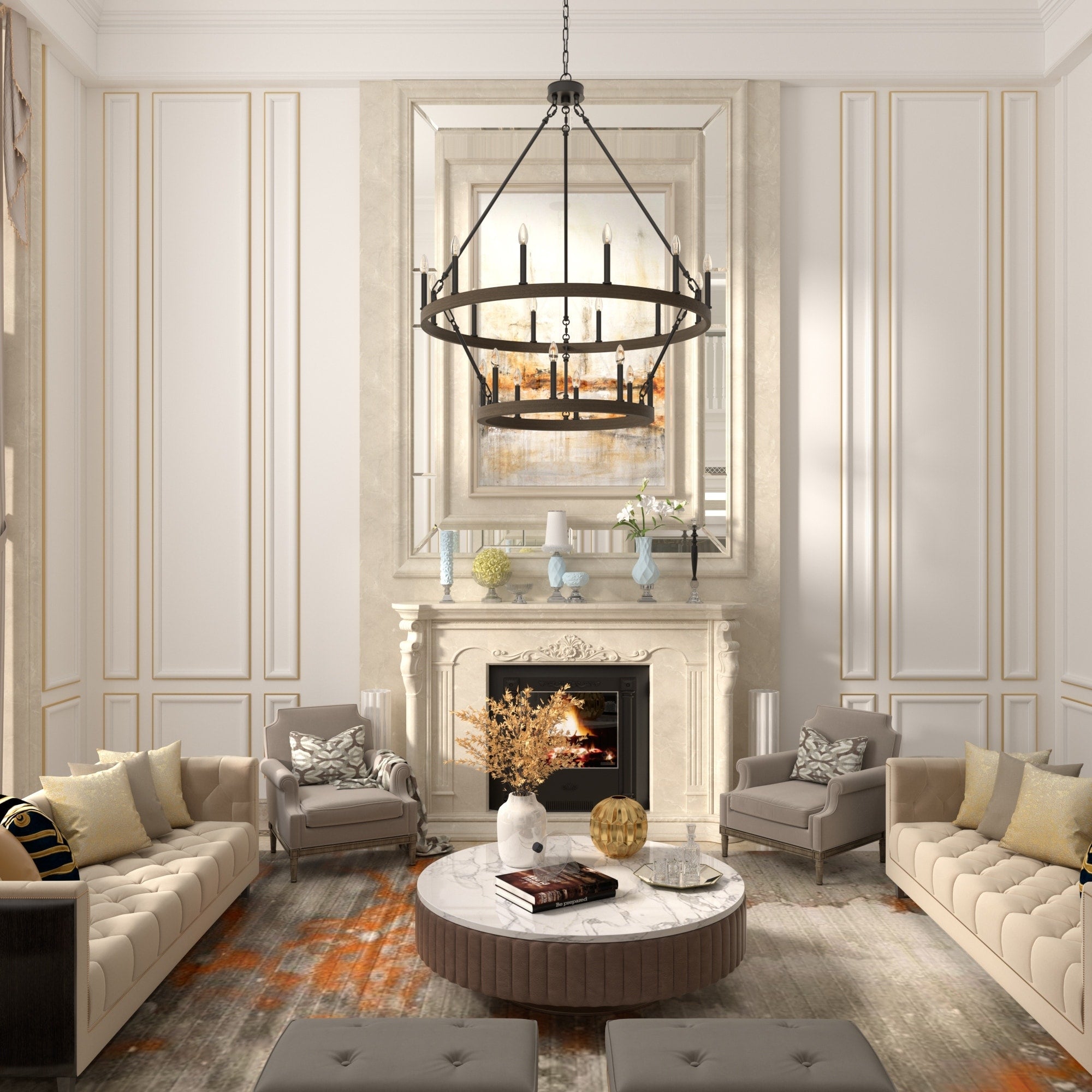 Lustre Acroma moderne à 20 lumières, style ferme, rond, 40 po, en forme de roue de chariot, homologué UL.