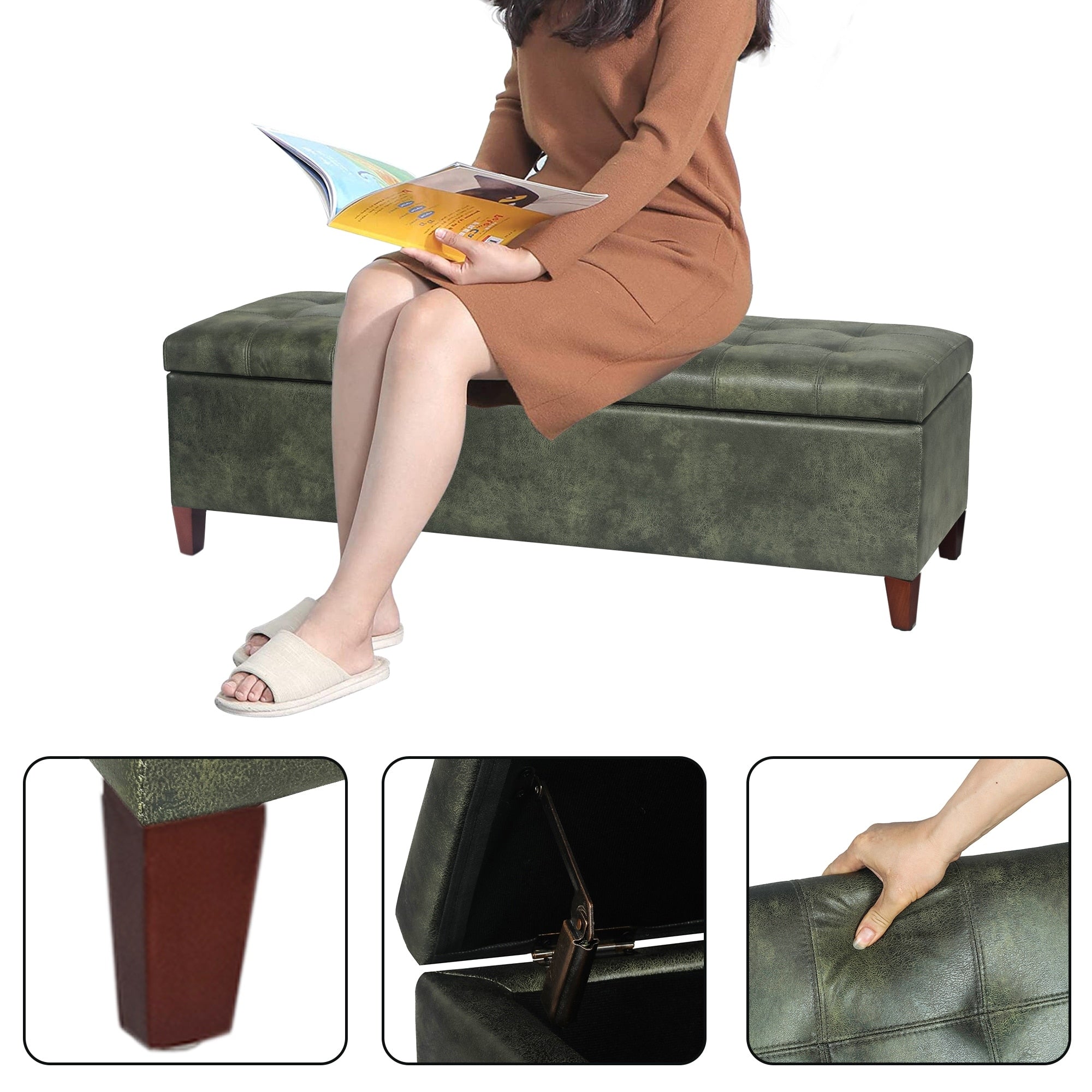 Banc coffre de rangement en cuir reconstitué Adeco 50